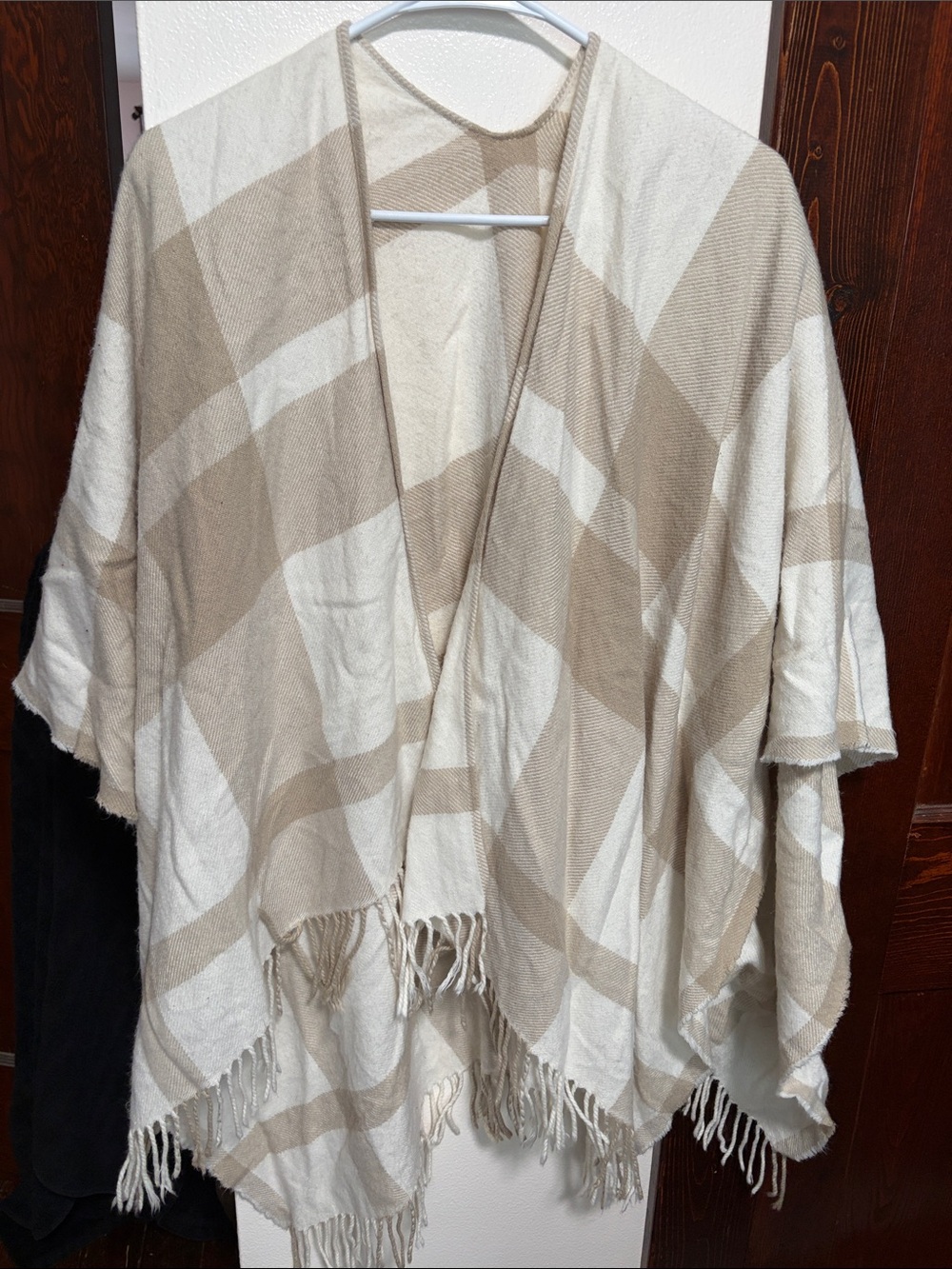 Beige and Cream Fringe Poncho Wrap - Brand:
